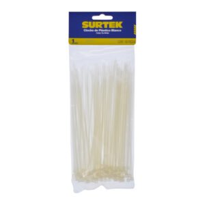 12 Pza Cinchos plásticos 100 x 2.5 mm, tensión 8 kg de 100 piezas, color natural Surtek