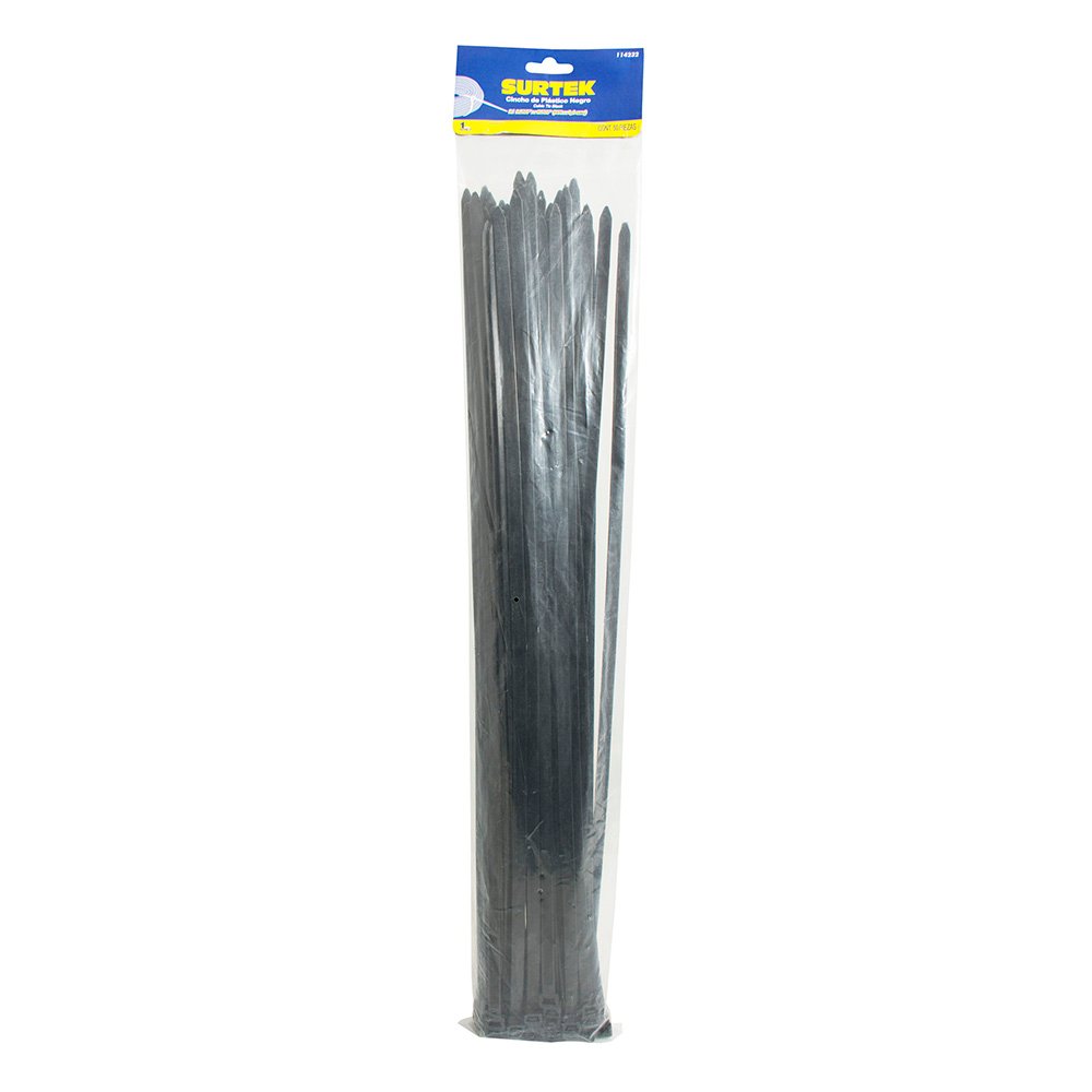 10 Pza Cinchos plásticos 368 x 4.6 mm, tensión 22 kg de 25 piezas, color negro Surtek