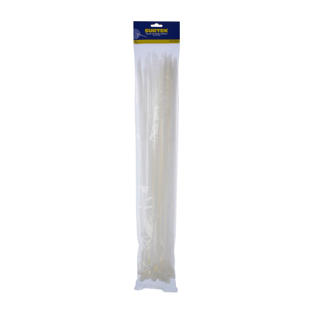 6 Pza Cinchos plásticos 400 x 7.6 mm, tensión 55 kg de 50 piezas, color blanco Surtek