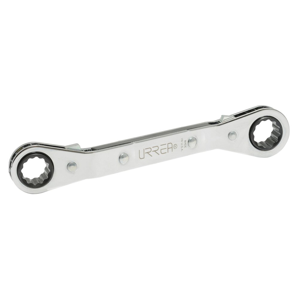 6 Pza Llave de estrías pulido espejo acodada de matraca en pulgadas, 12 puntas, 1/2" x 9/16" Urrea