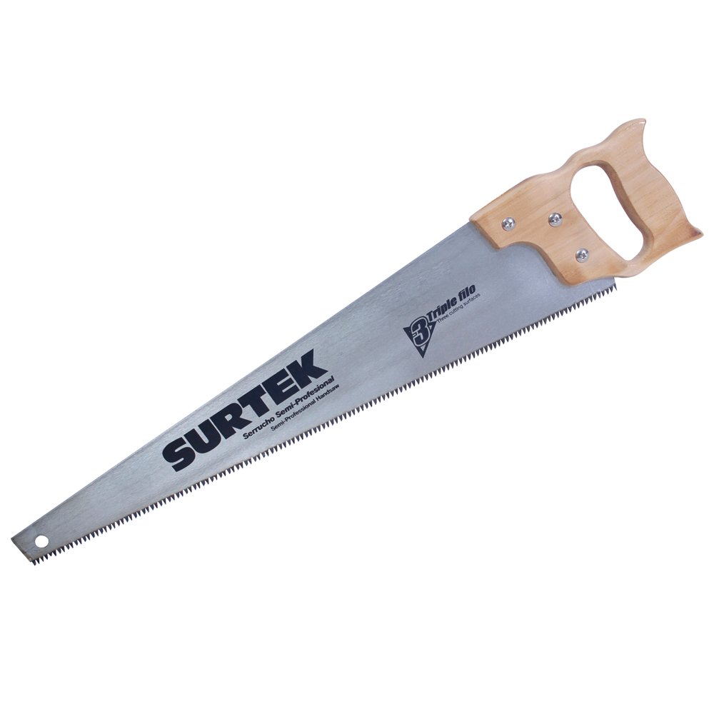4 Pza Serrucho triple filo con mango de madera de 24". Surtek