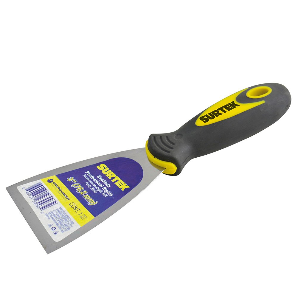 6 Pza Espátula rígida de acero de alto carbón con mango bimaterial 3" Surtek
