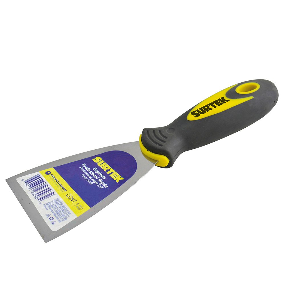 6 Pza Espátula flexible de acero de alto carbón con mango bimaterial 4" Surtek