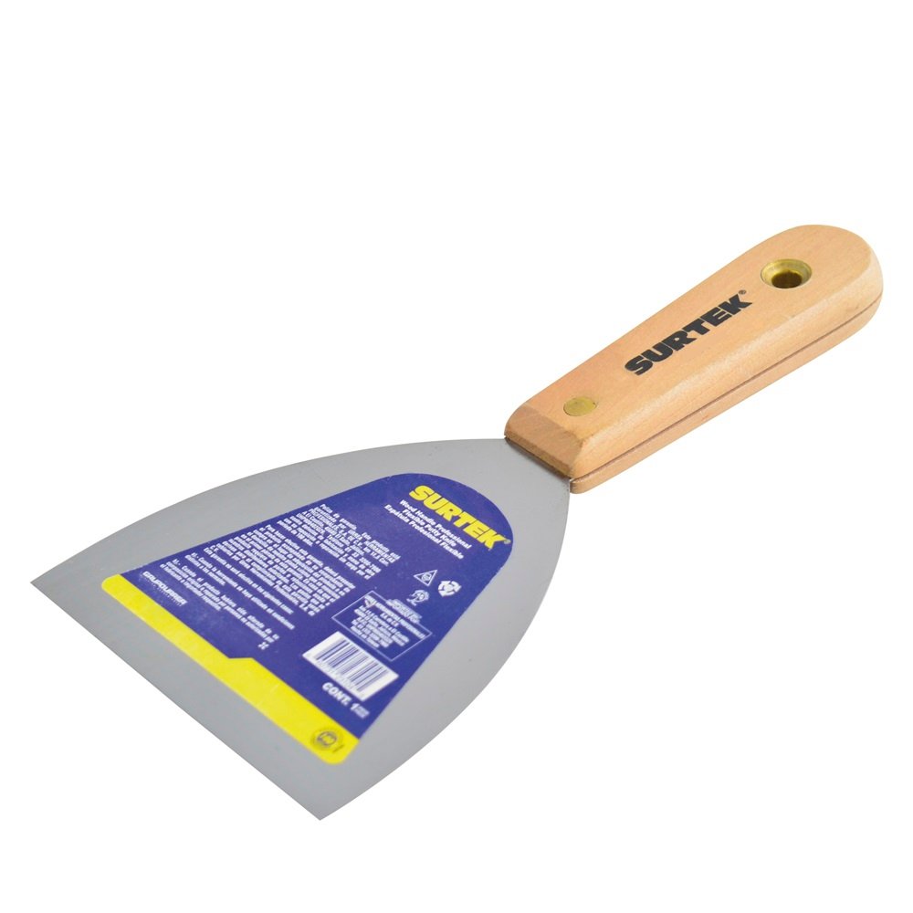 6 Pza Espátula flexible de acero de alto carbón con mango de madera 2" Surtek