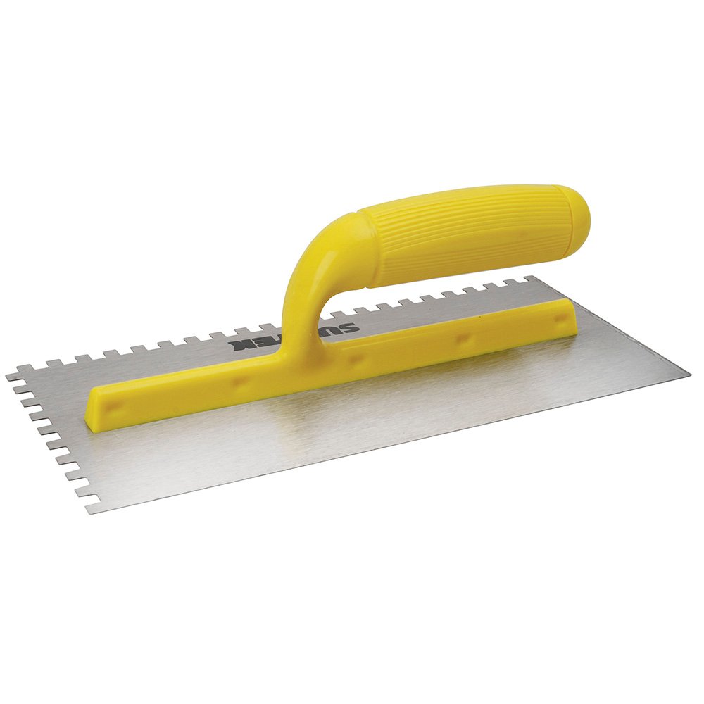 3 Pza Llana dentada cuadrada de acero al alto carbón con mango de plástico 11" x 5" Surtek