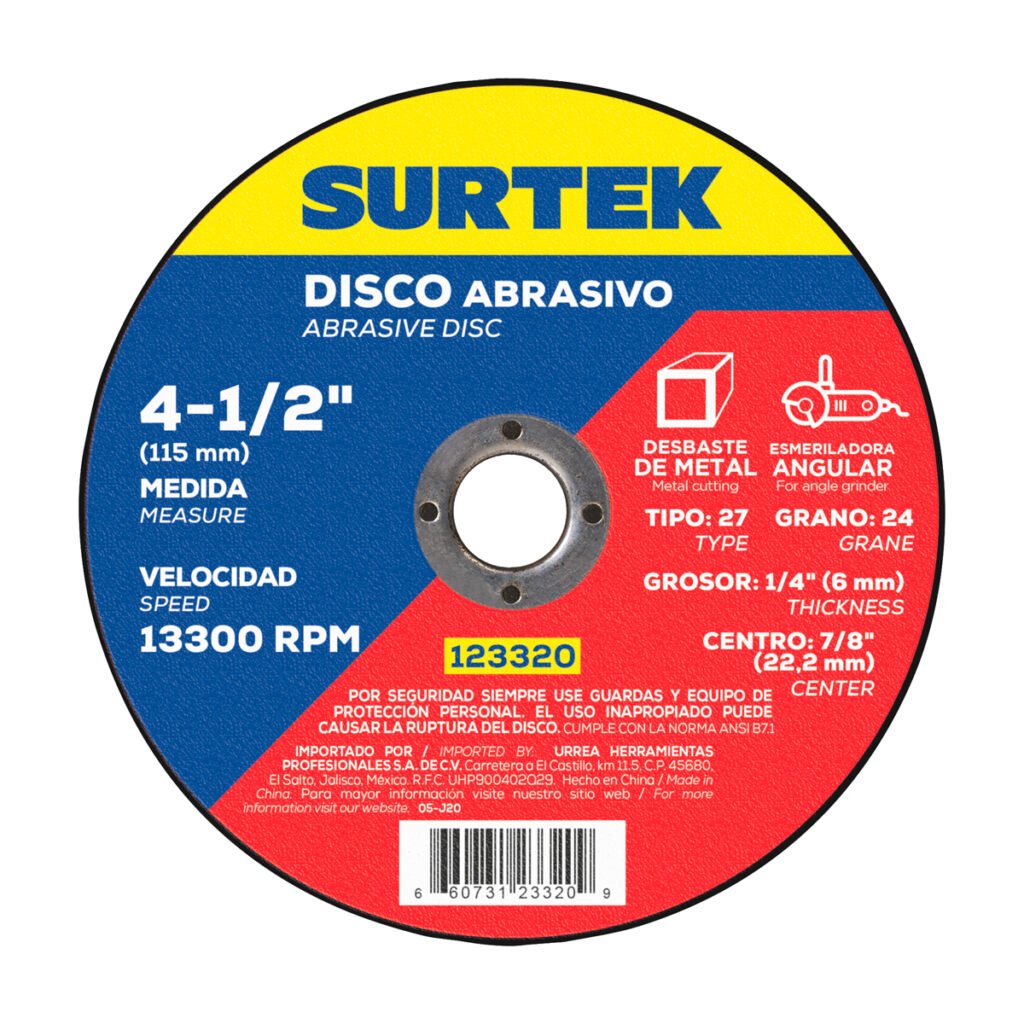 5 Pza Disco abrasivo tipo 27 para metal 4-1/2" x 1/4" Surtek