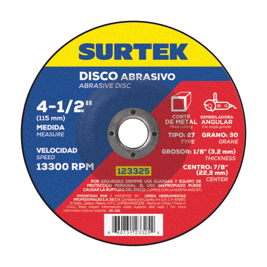 5 Pza Disco abrasivo tipo 27 para metal 4-1/2" x 1/8" Surtek