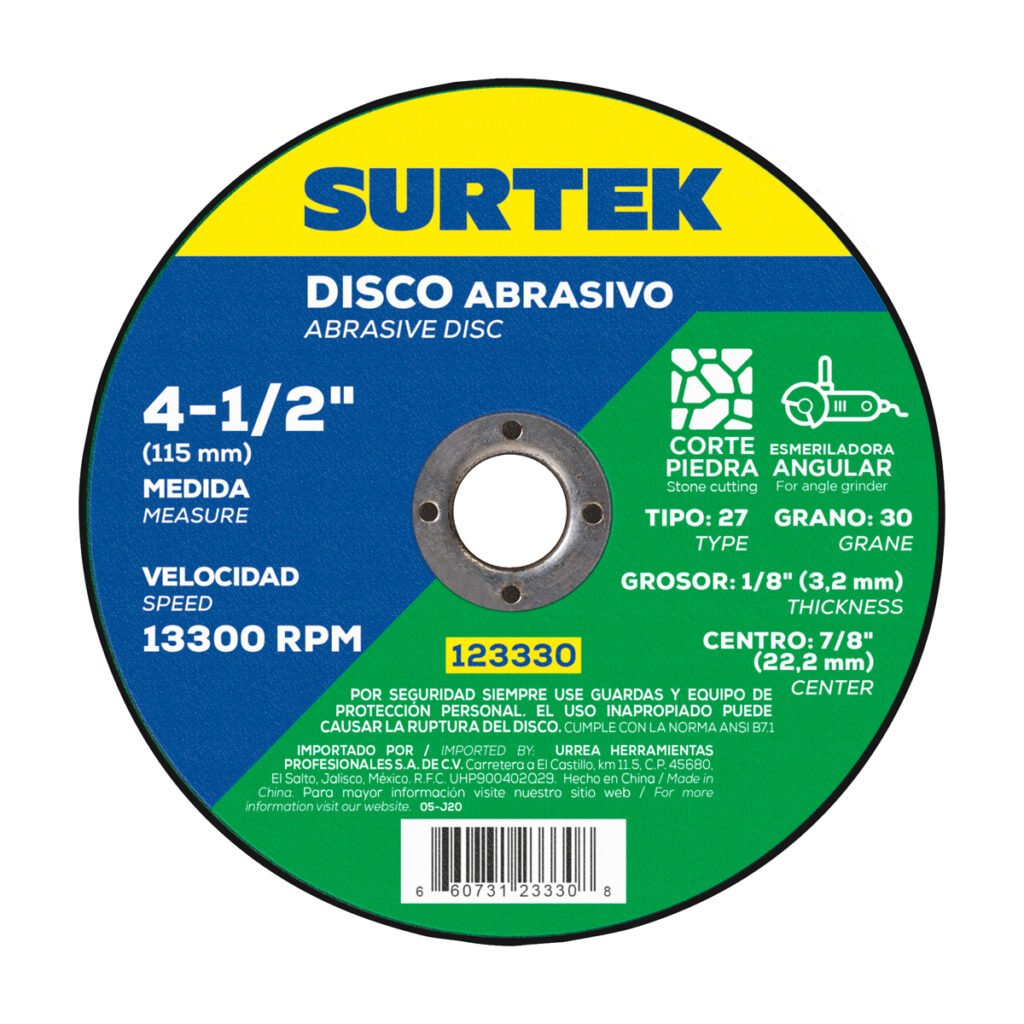 5 Pza Disco abrasivo tipo 27 para piedra 4-1/2" x 1/8" Surtek