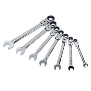 Juego de llaves combinadas pulido espejo de matraca flex mét, 12 puntas,7 pz en rack Urrea