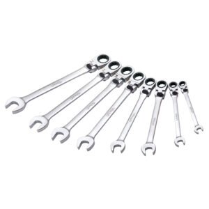 Juego de llaves combinadas pulido espejo flex de matraca spline en pulg,8 pz en caja plást Urrea