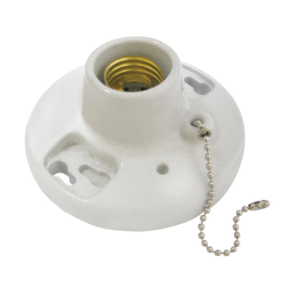 6 Pza Portalámpara sencilla redonda de porcelana con cadena para techo 4.5", color blanco Surtek