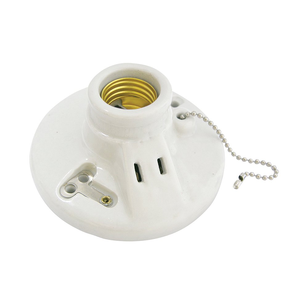 6 Pza Portalámpara doble redonda de porcelana con cadena para techo 4.5", color blanco Surtek