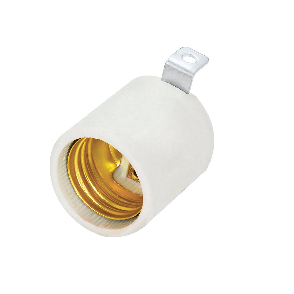 10 Pza Portalámpara con soporte tipo escuadra de porcelana 4 cm, color blanco Surtek