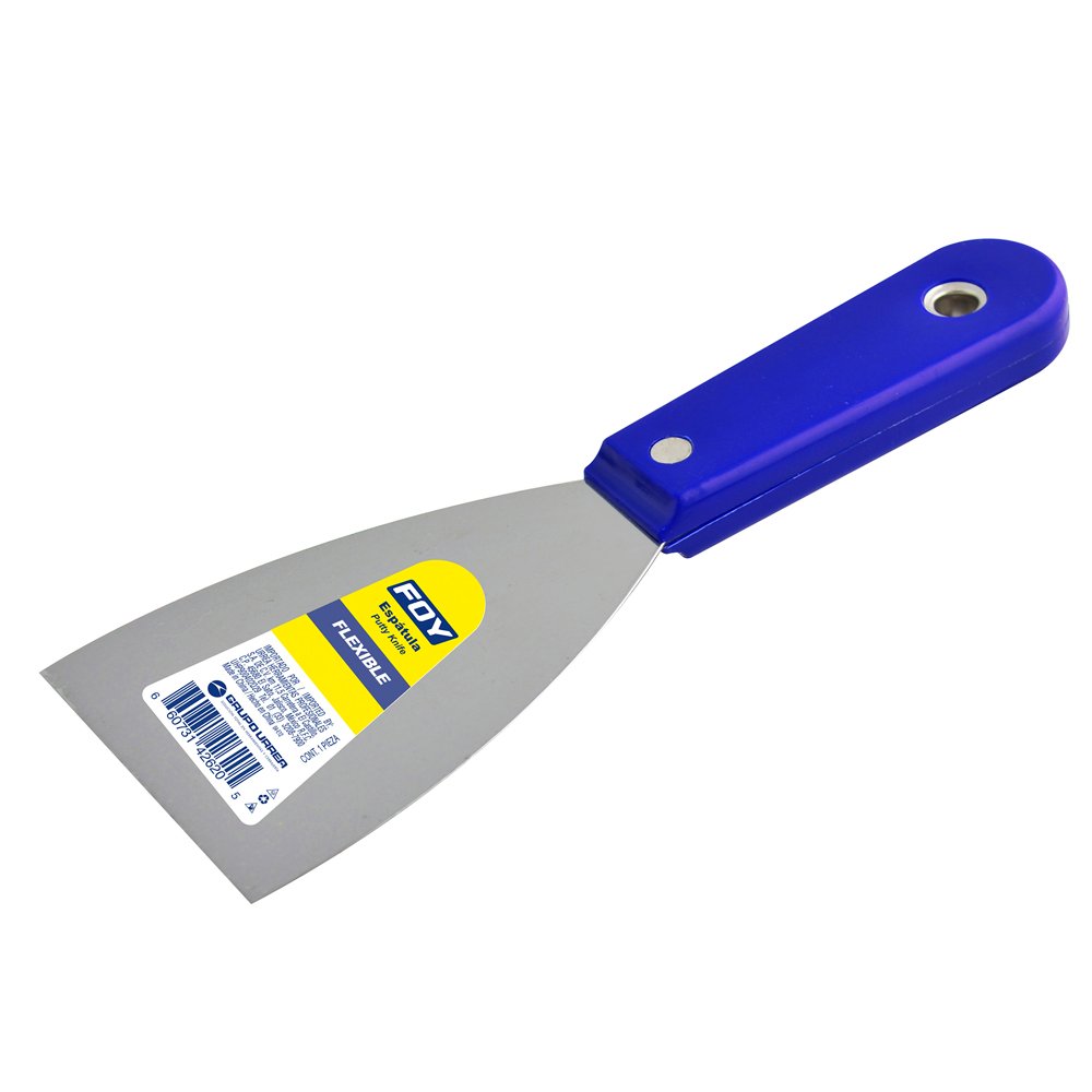 6 Pza Espátula flexible de acero de alto carbón con mango plástico 3" Foy