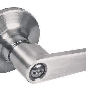 Manija tubular plana función baño, níquel satinado, llave estándar, blíster Lock