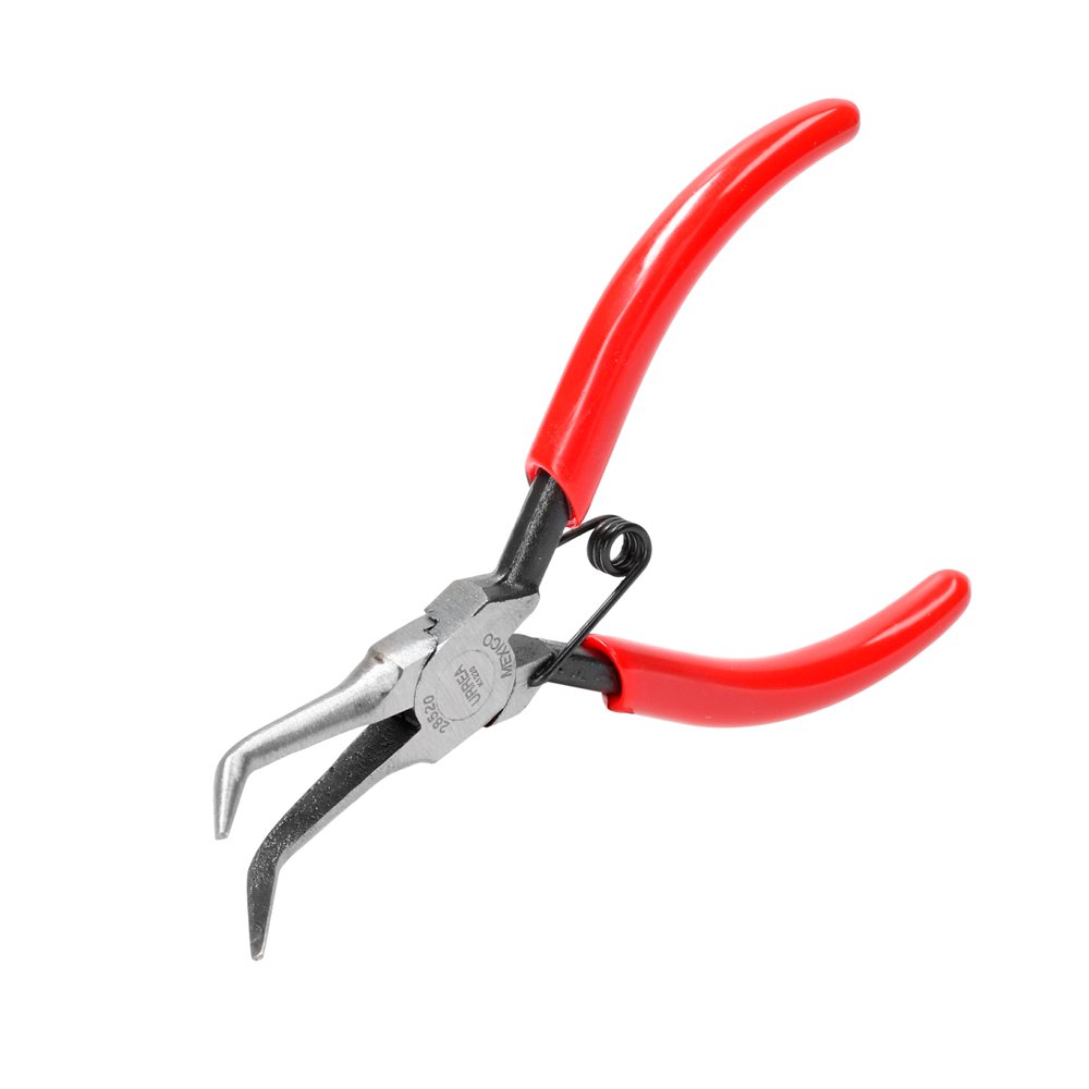 3 Pza Pinza para electrónica con mango rubber grip de 5-11/32" punta aguja doblada 45° Urrea