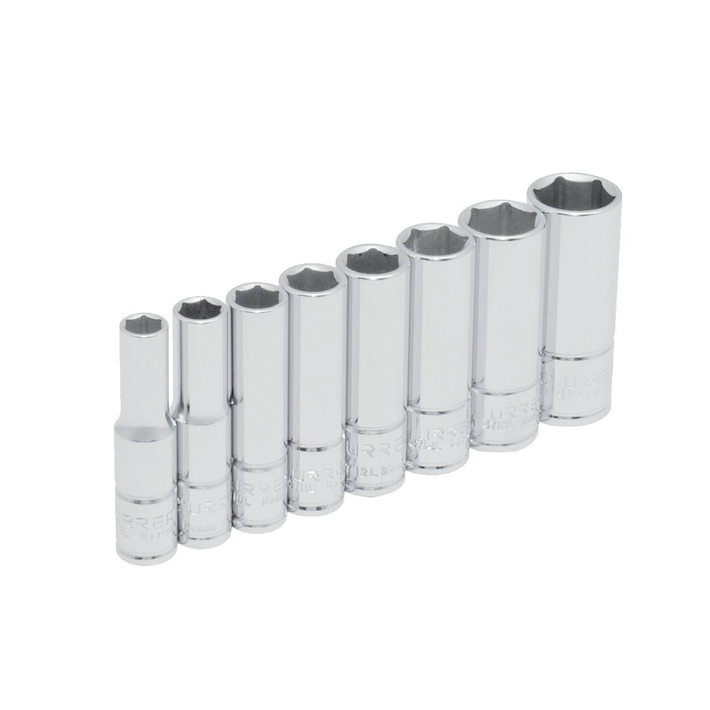 Juego de dados largos cuadro de 1/4", 6 puntas, en pulgadas, 8 piezas Urrea