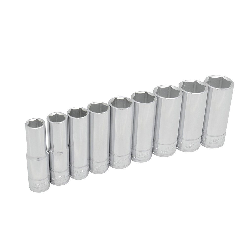 Juego de dados largos cuadro de 1/2", 6 puntas, en pulgadas, 9 piezas Urrea