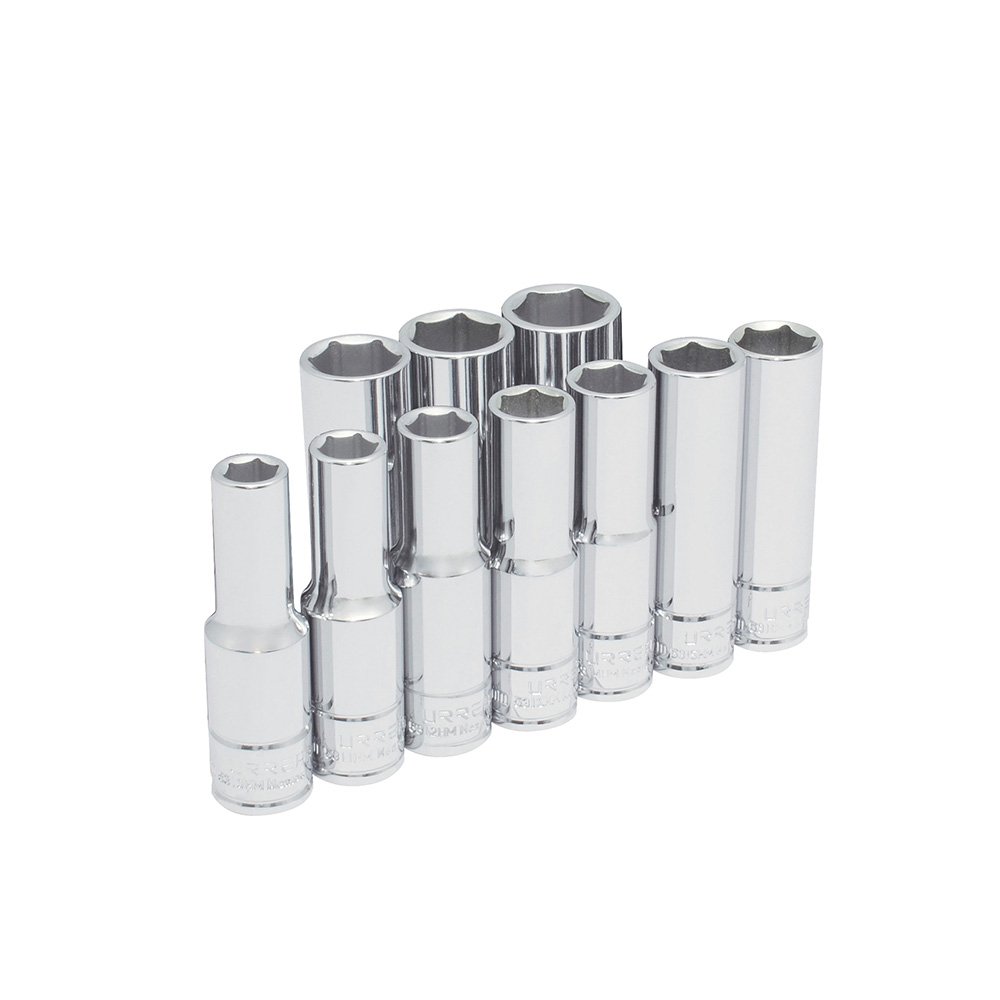 Juego de dados largos cuadro de 1/2", 6 puntas, métricos, 10 piezas Urrea