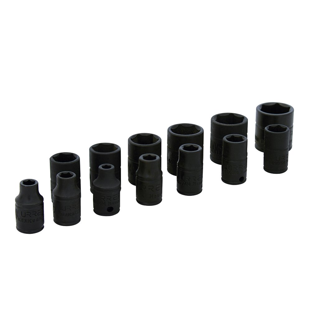 Juego de dados de impacto cuadro de 1/4", 6 puntas, métricos, 13 piezas Urrea
