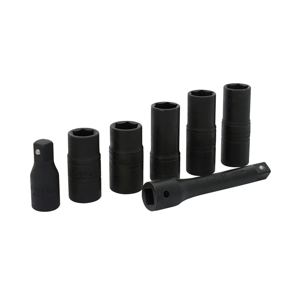Juego de dados de impacto doble boca cuadro de 1/2" combinados, 6 puntas, 7 piezas Urrea