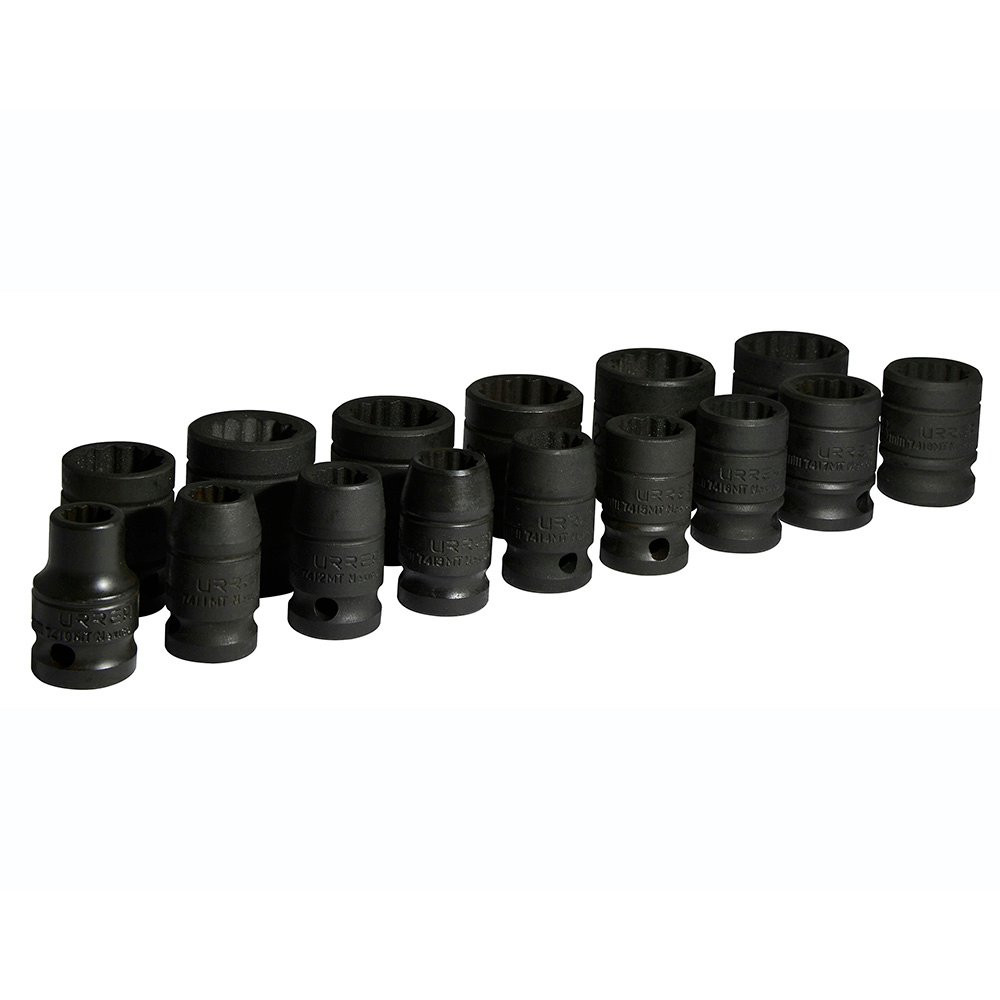 Juego de dados de impacto cuadro de 1/2", 12 puntas, métricos, 15 piezas Urrea