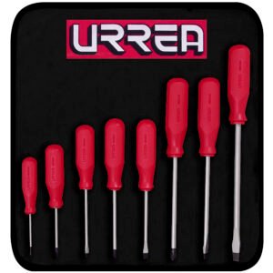 Juego de destornilladores con mango rojo, combinados, 8 piezas en estuche Urrea