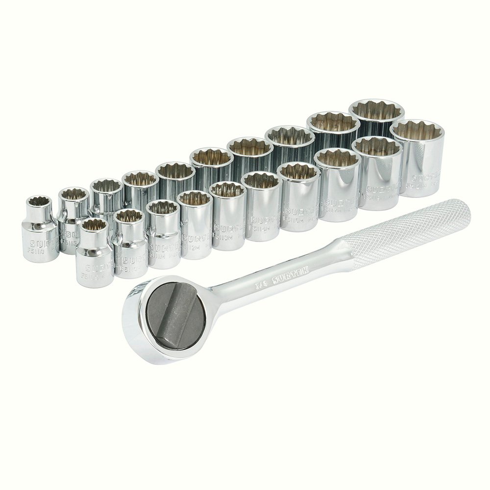 Juego de dados y accesorios cuadro de 3/8" combinado, 21 piezas Surtek