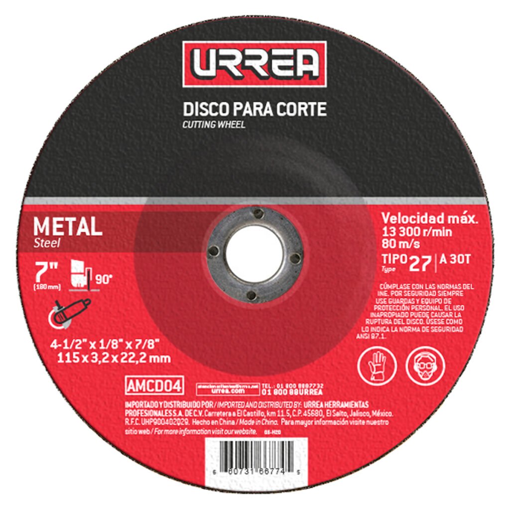 5 Pza Disco abrasivo tipo 27 para metal 4-1/2" x 1/8" Urrea