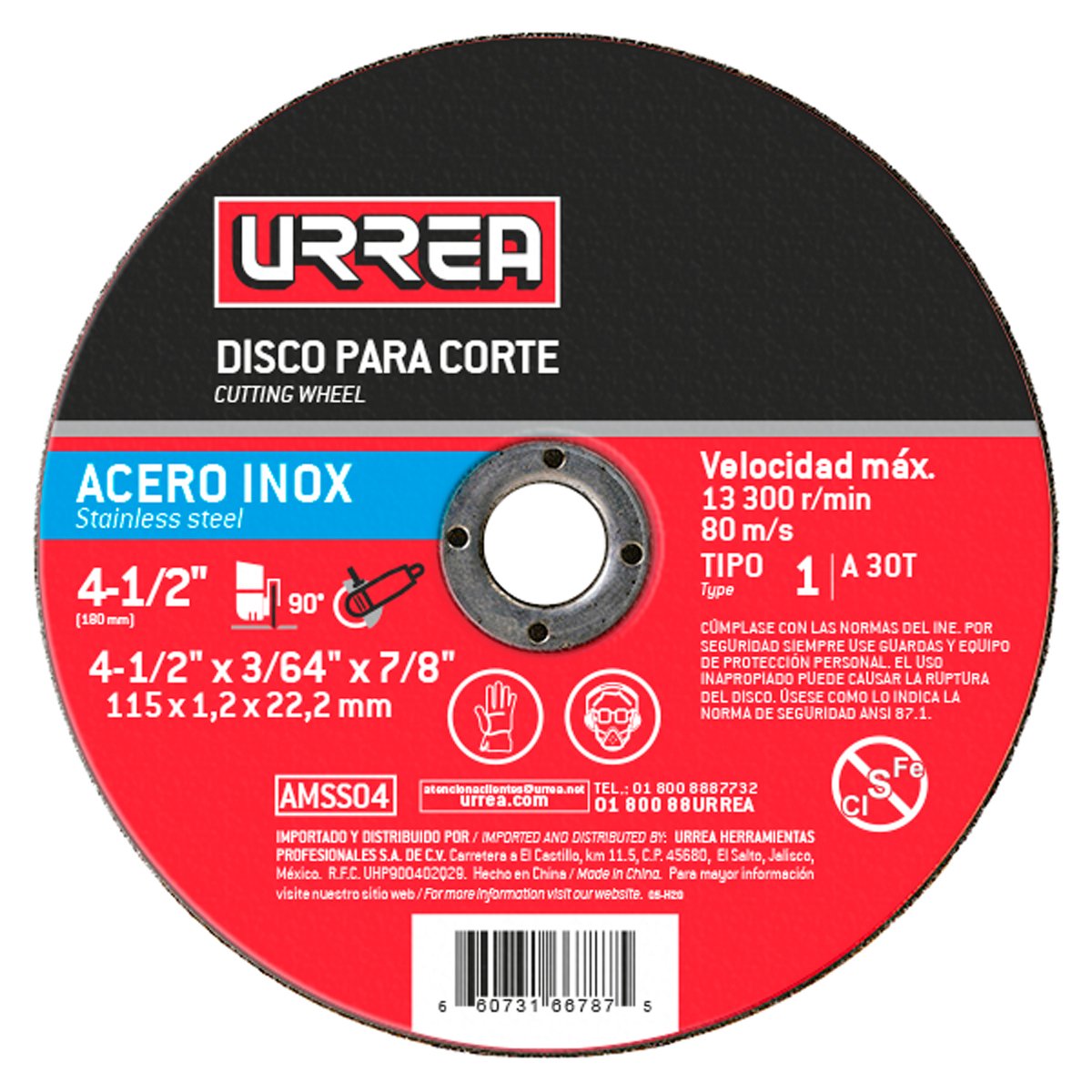 5 Pza Disco abrasivo tipo 1 para acero inoxidable 7" x 5/64" Urrea