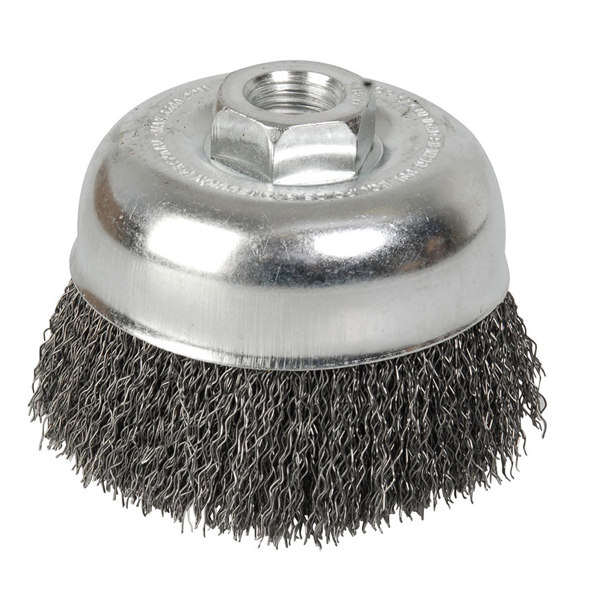 Carda copa ondulada alambre delgado 4" x 0.35 mm con rosca 5/8" Foy
