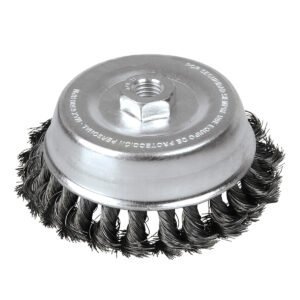 Carda copa trenzada alambre grueso 4" x 0.50 con rosca M14 Foy
