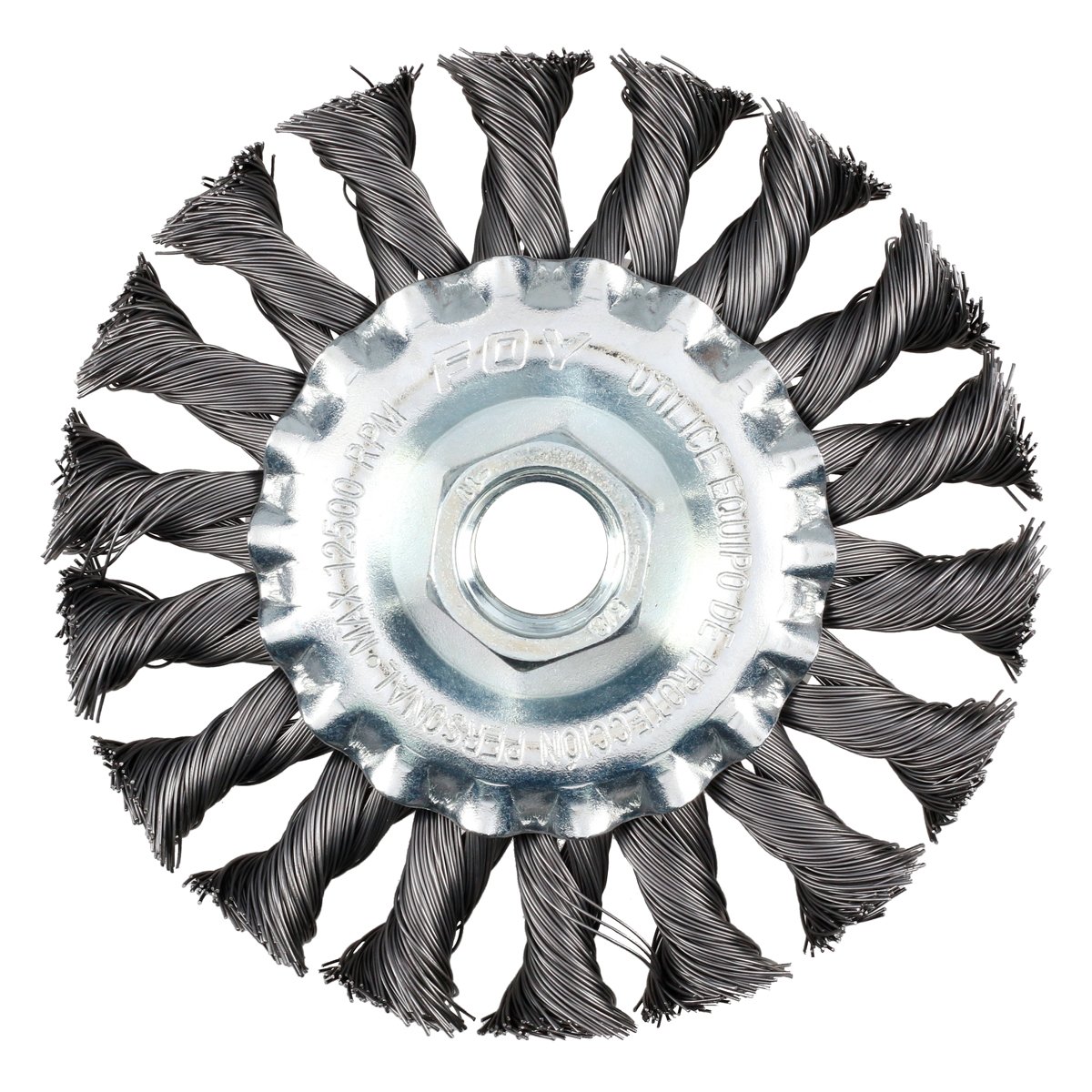 Carda circular trenzada alambre delgado 4" x 0.35 con rosca 5/8" Foy