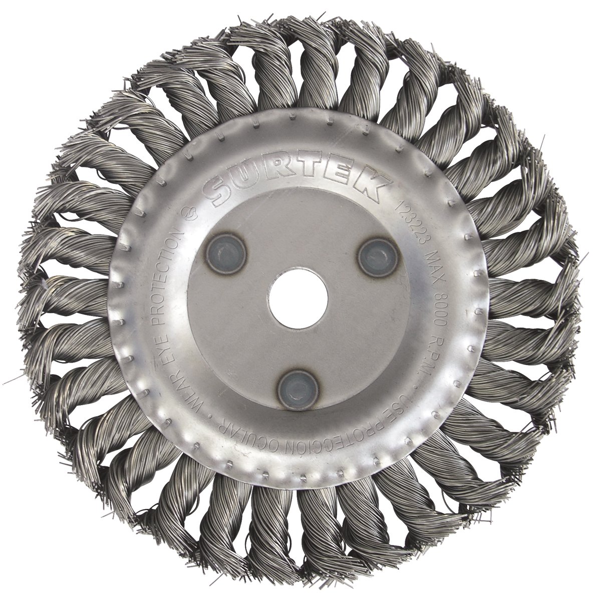 Carda circular trenzada alambre grueso 4" x 0.50 mm con rosca M14 Surtek