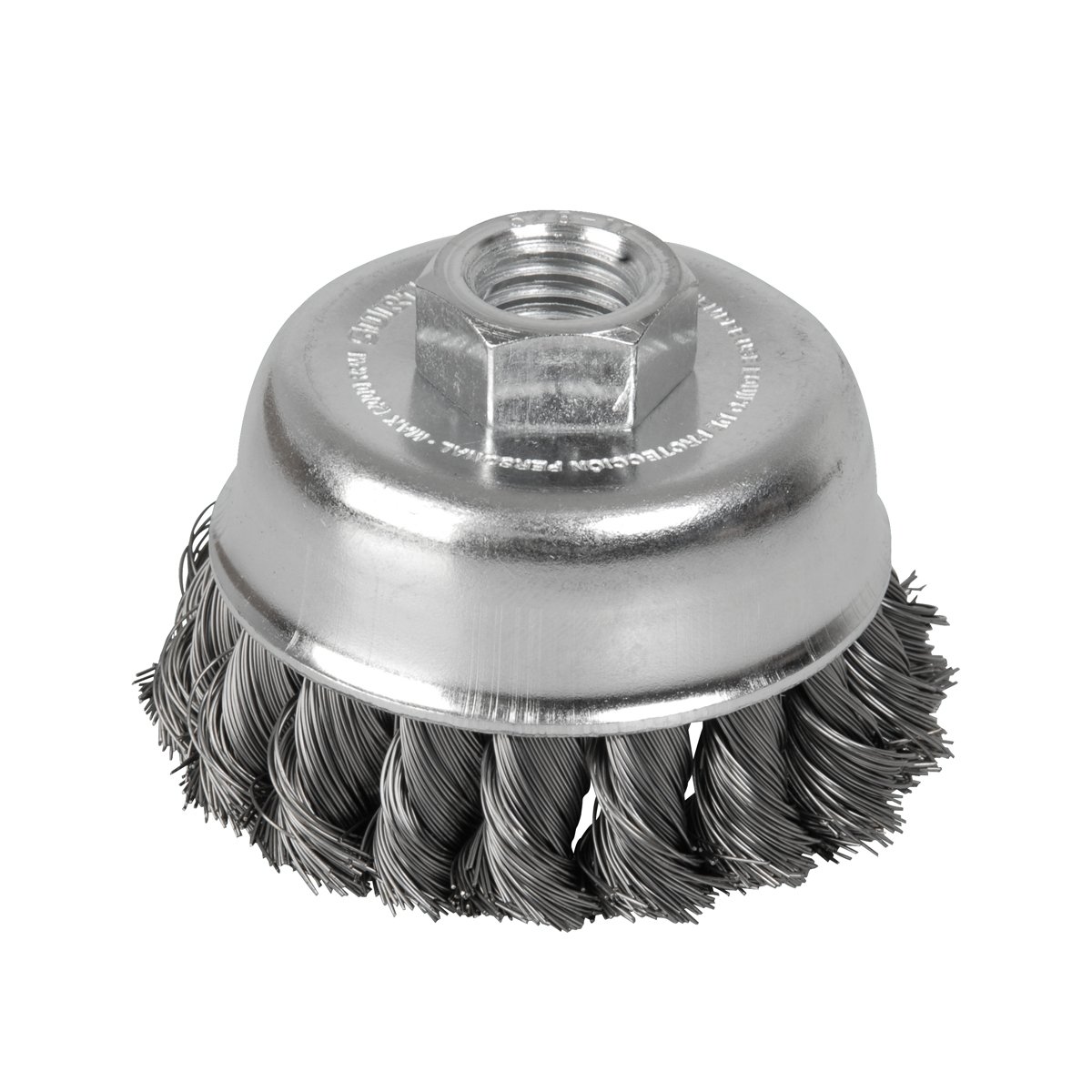 Carda copa trenzada alambre delgado de acero inoxidable 3" x 0.35 mm con rosca M14 Surtek
