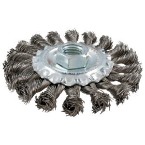 Carda circular ondulada alambre grueso acero inoxidable 4" x 0.30 mm con rosca M14 Surtek