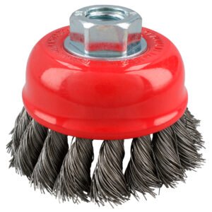 Carda copa trenzada alambre delgado de acero inoxidable 3" x 0.35 mm con rosca M14 Urrea