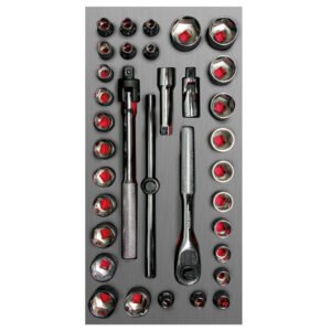 Juego de dados cortos y accesorios cuadro de  3/8" combinados 34 piezas, CH104L-C Urrea