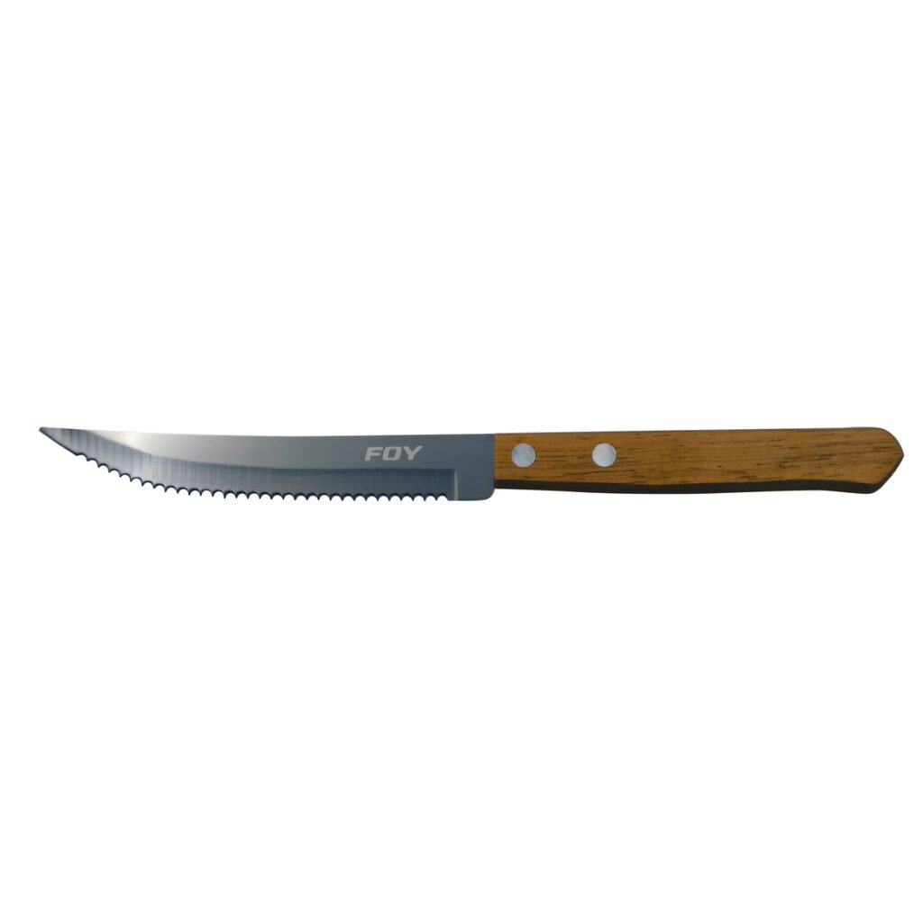 12 Pza Cuchillo de acero inoxidable para asado con mango de madera de 5" Foy