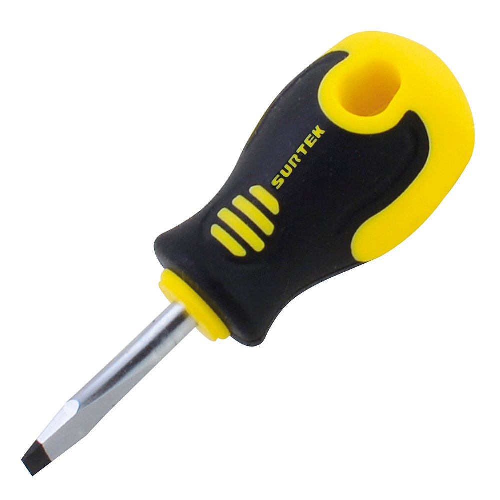 3 Pza Destornillador con mango bimaterial, punta plana tipo trompo 1/4" x 1-1/2" Surtek