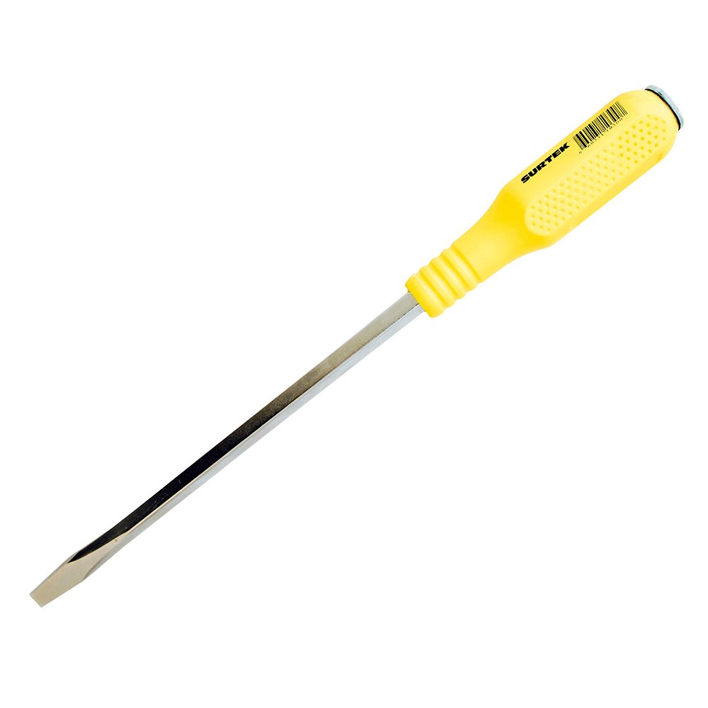 6 Pza Destornillador con mango amarillo de golpe, punta plana barra cuadrada 1/4" x 4" Surtek