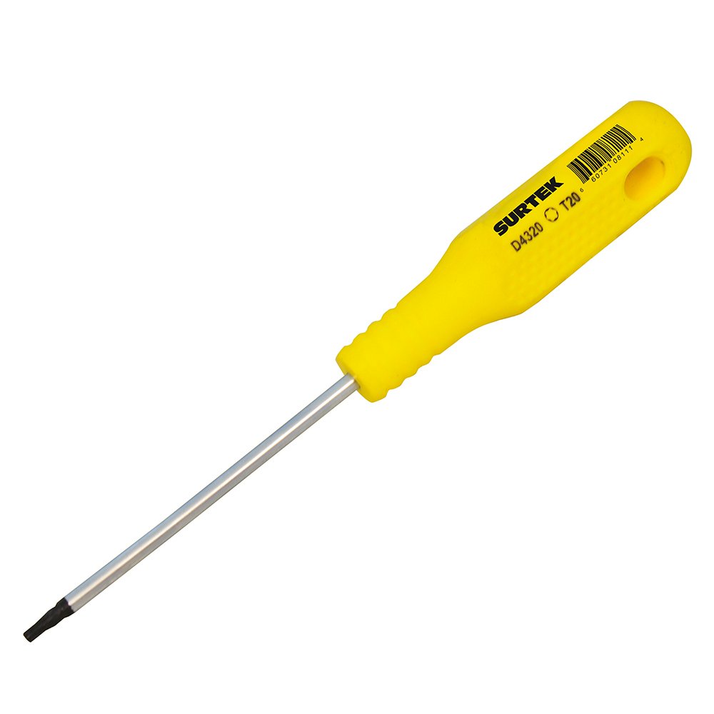 6 Pza Destornillador con mango amarillo, punta Torx barra redonda T20 x 4" Surtek