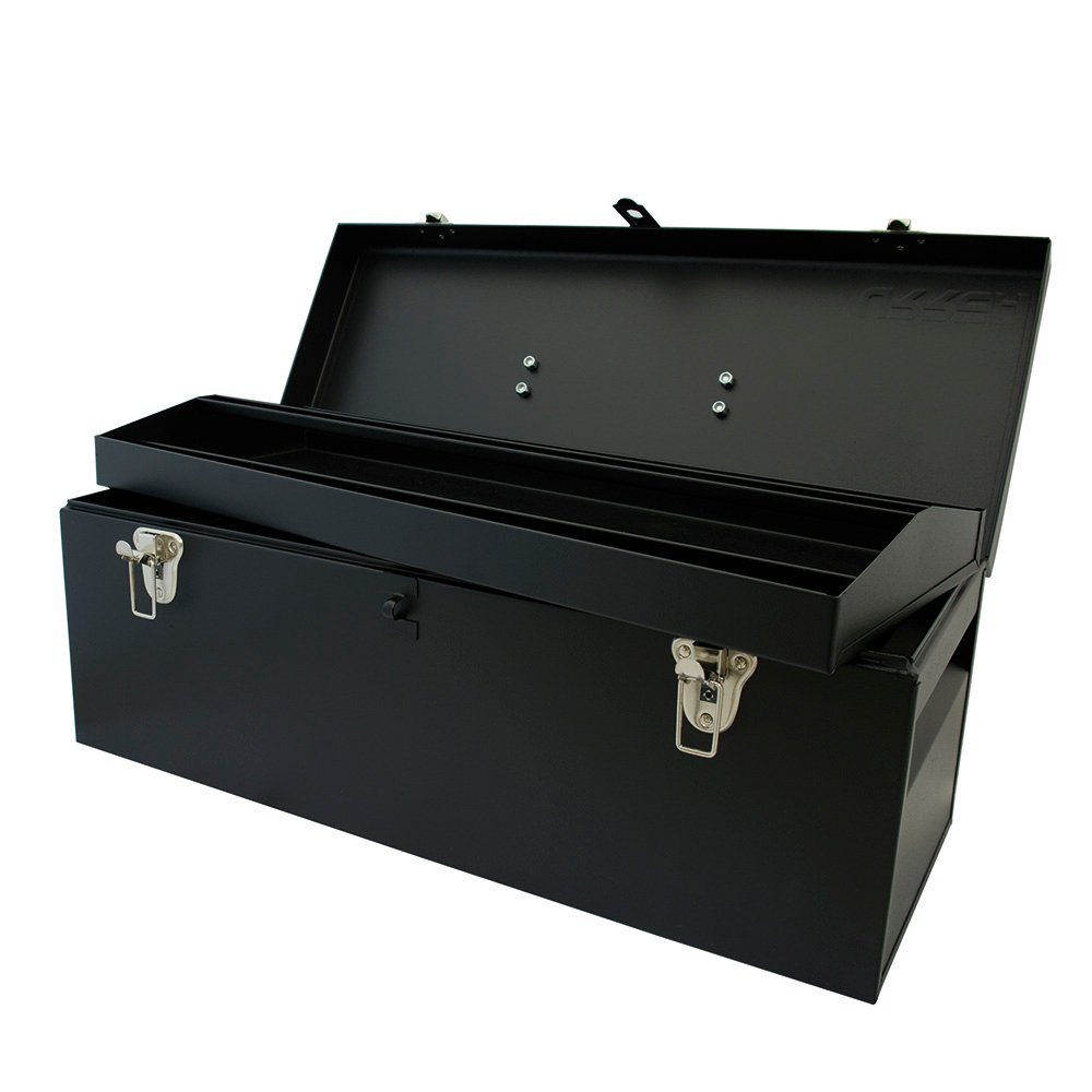 Caja portaherramientas metálica con asa metálica color negro 24" x 9" x 9" Urrea