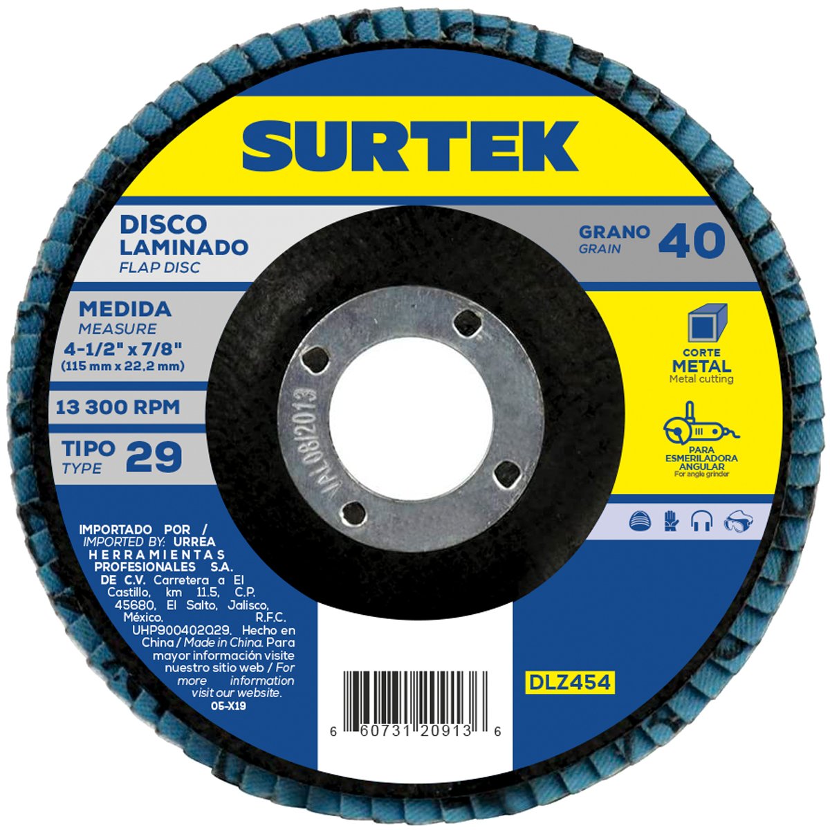 5 Pza Disco laminado tipo 29 grano 40, 4-1/2" Surtek