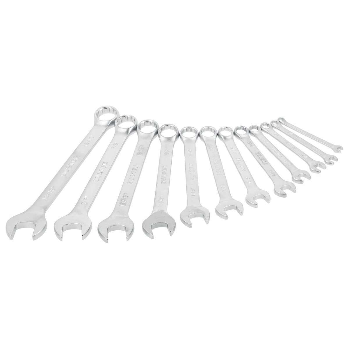Juego de llaves combinadas satinadas métricas, 12 puntas, 12 piezas en rack Surtek