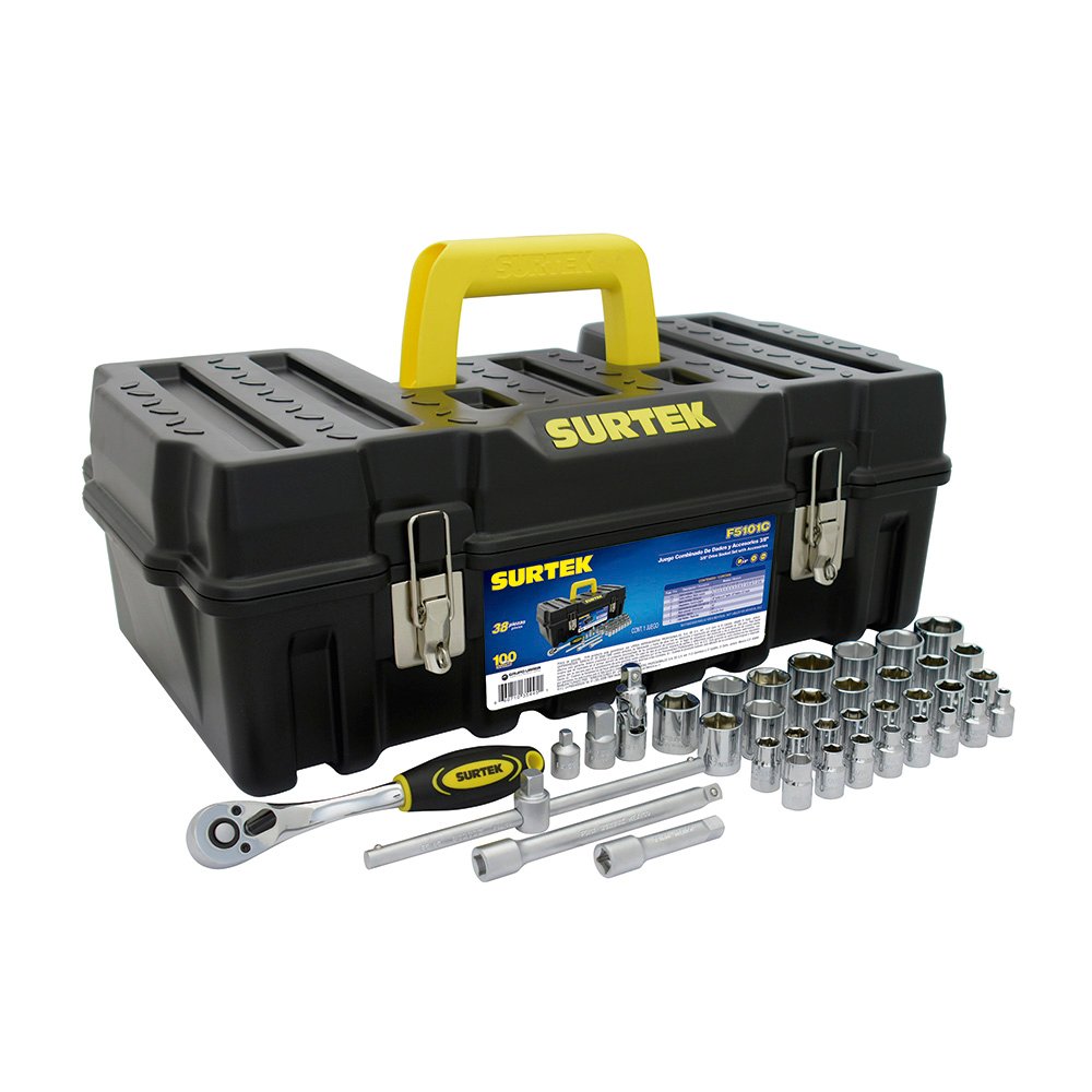 Juego de dados y accesorios cuadro de 3/8" combinado, 38 piezas Surtek