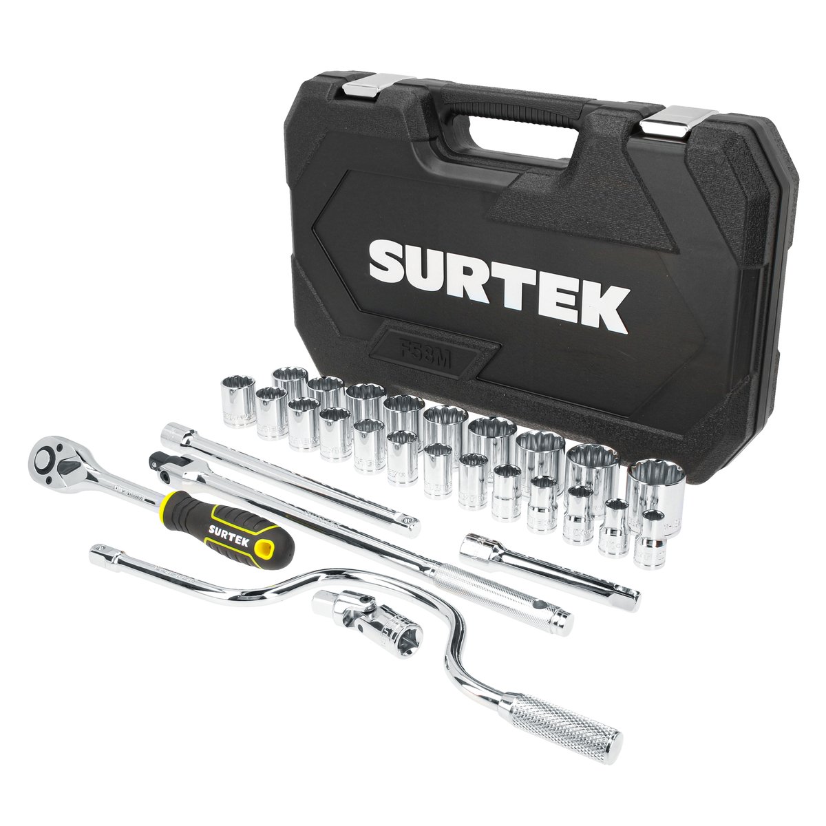 Juego de dados y accesorios cuadro de 1/2" métrico, 28 piezas Surtek