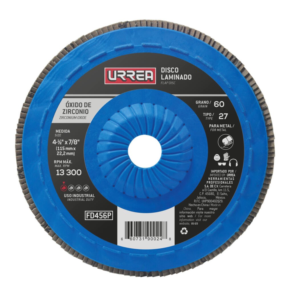 10 Pza Disco laminado tipo 27 grano 60 con respaldo plástico, 4-1/2" Urrea