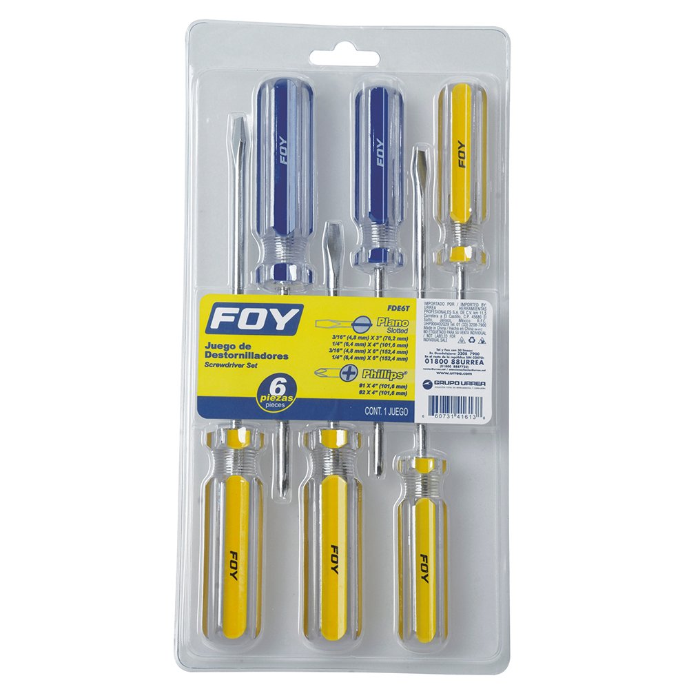 6 Pza Juego de destornilladores con mango de PVC combinados, 6 piezas en blíster Foy