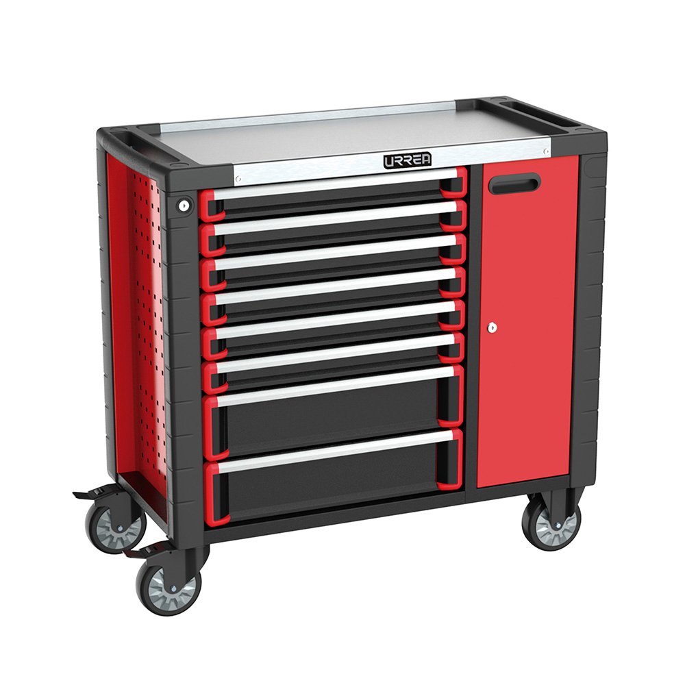 Gabinete móvil 8 gavetas color rojo y negro serie HD 38" Urrea